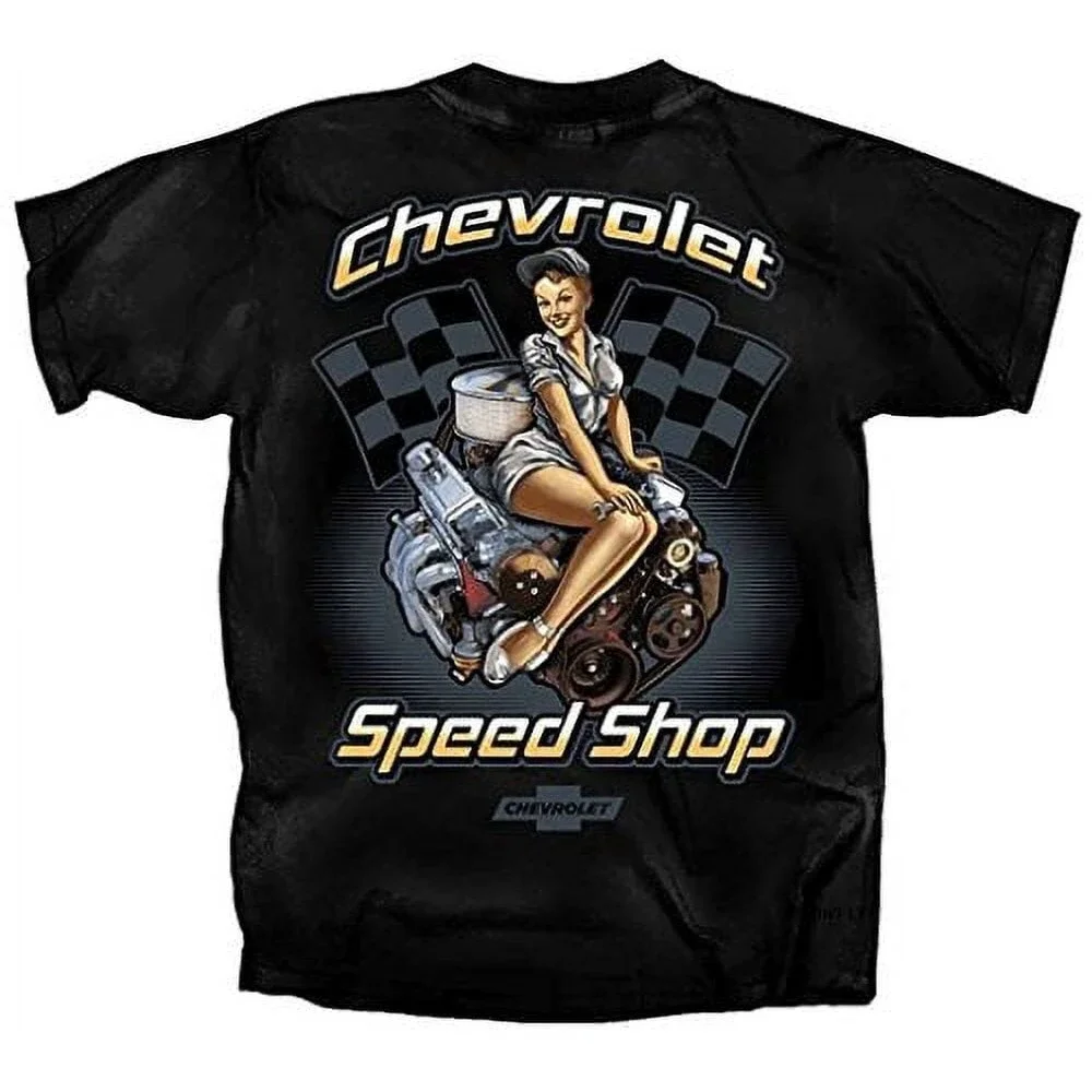 Gildan Men's Chevrolet Speed Shop Pin-up Girl T-Shirt, Large, Black